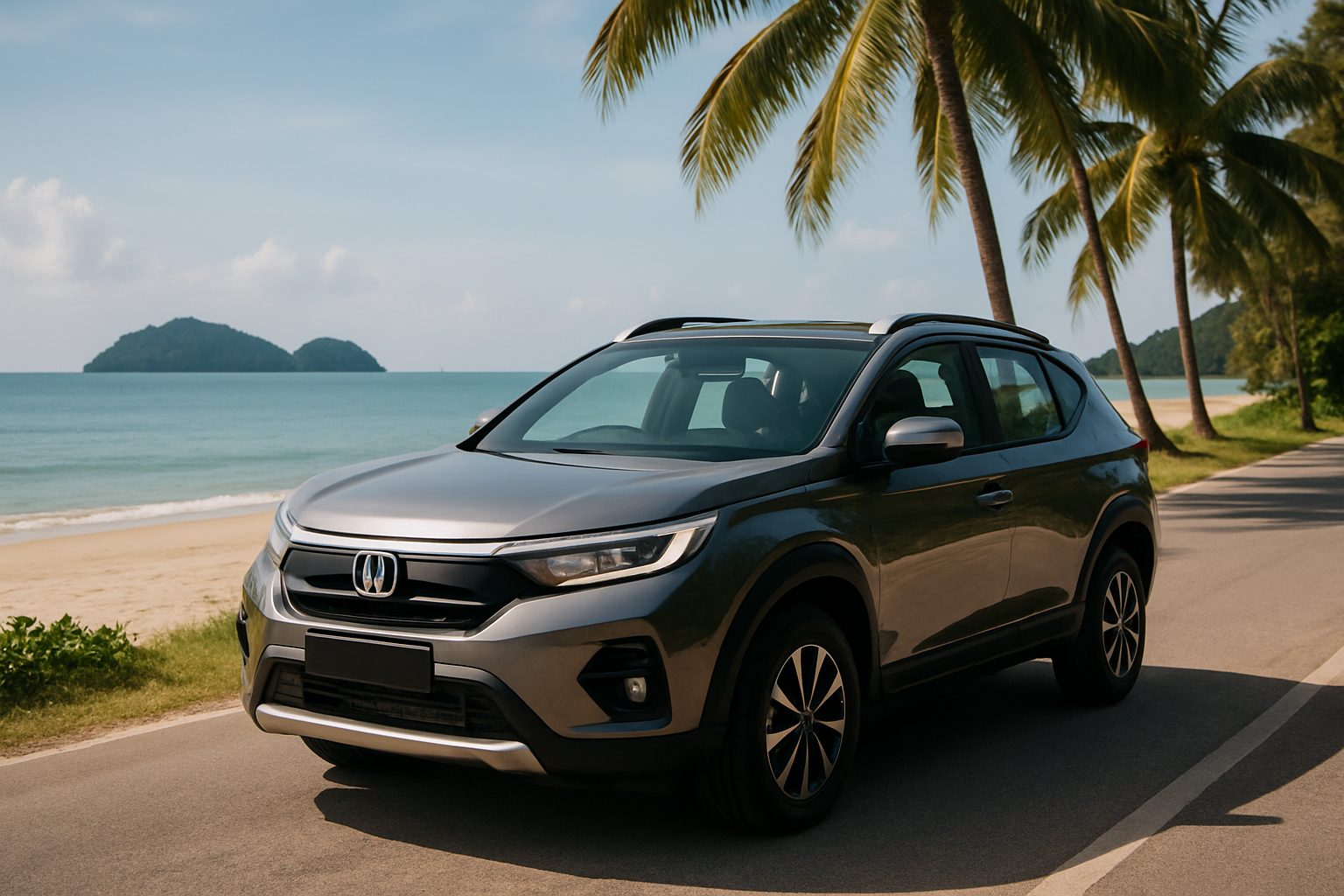 Honda WR-V compact SUV crossover parked Langkawi beach road Malaysia tropical