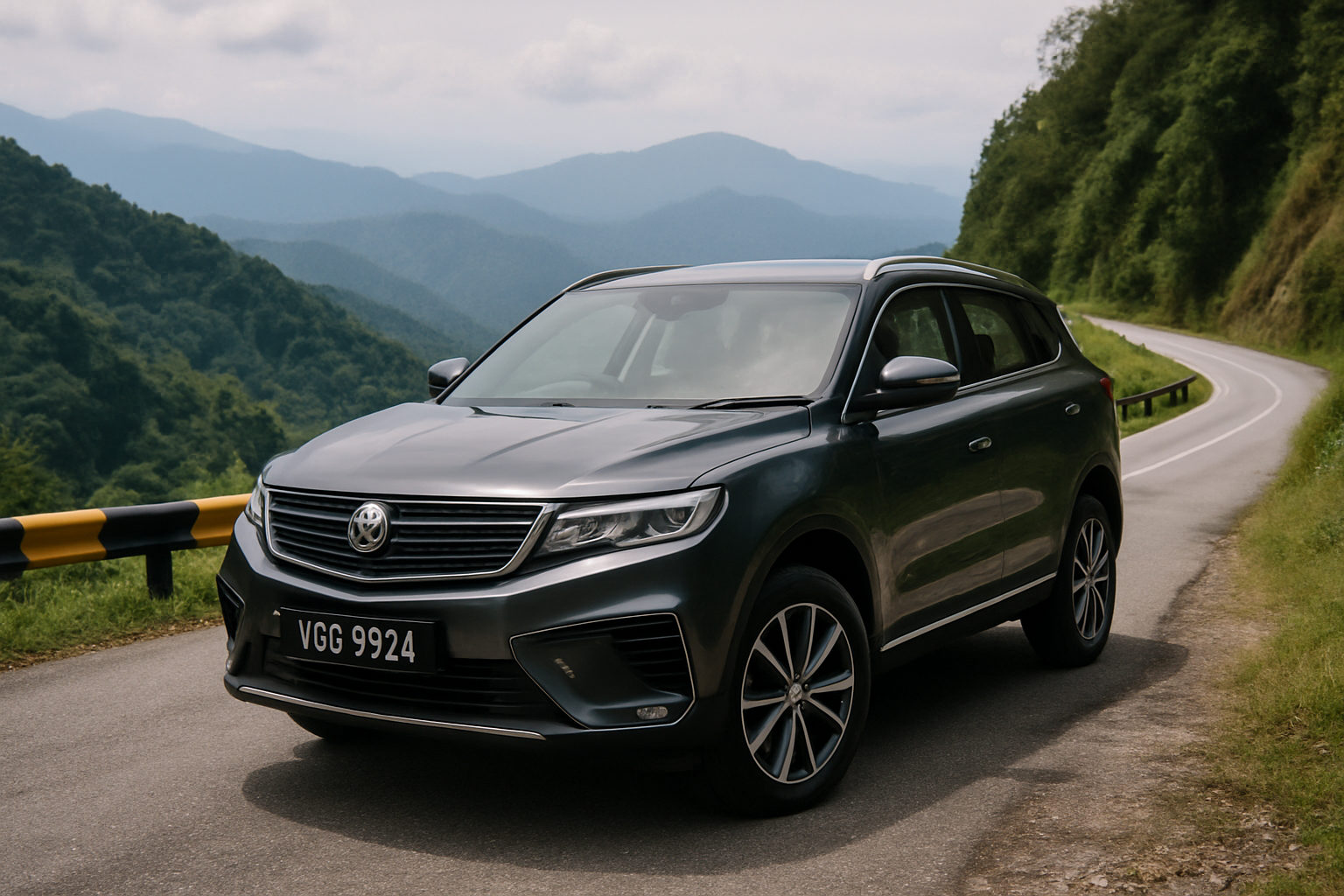 Proton X70 SUV parked scenic highland Malaysia mountain road Genting