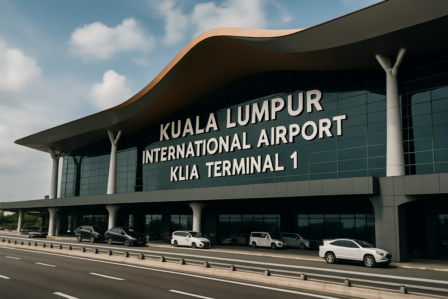 Kuala Lumpur International Airport KLIA Terminal 1 exterior modern facade airport signage Malaysia daytime