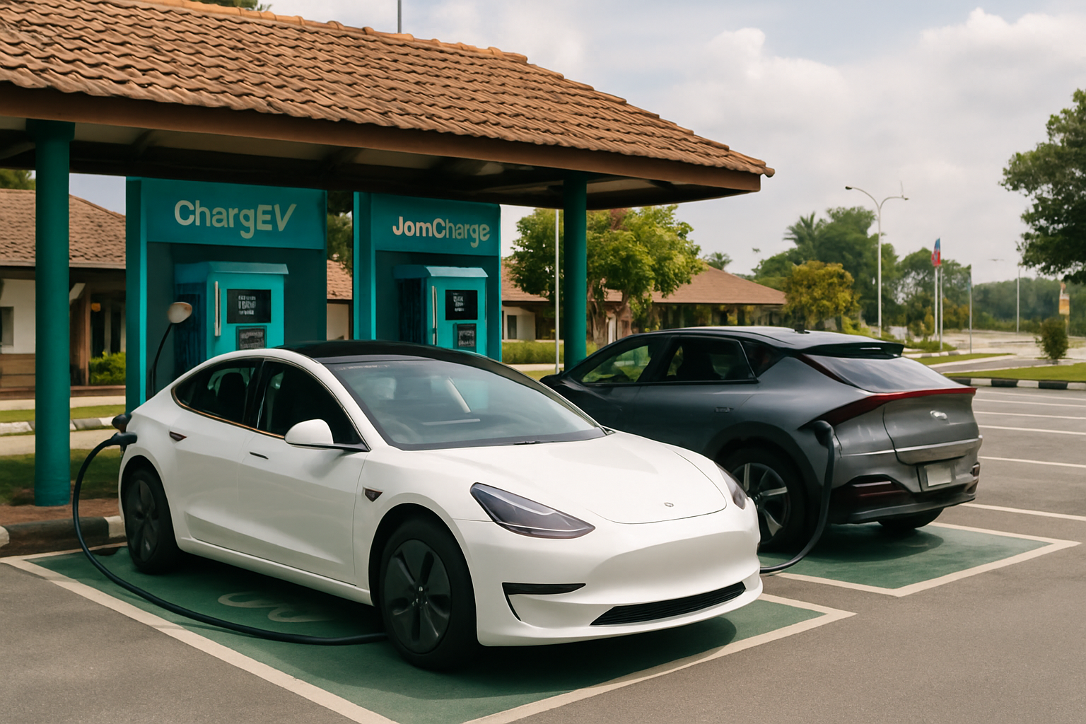 ChargEV JomCharge public EV charging station Malaysia highway rest area R&R cars charging Peninsular Malaysia