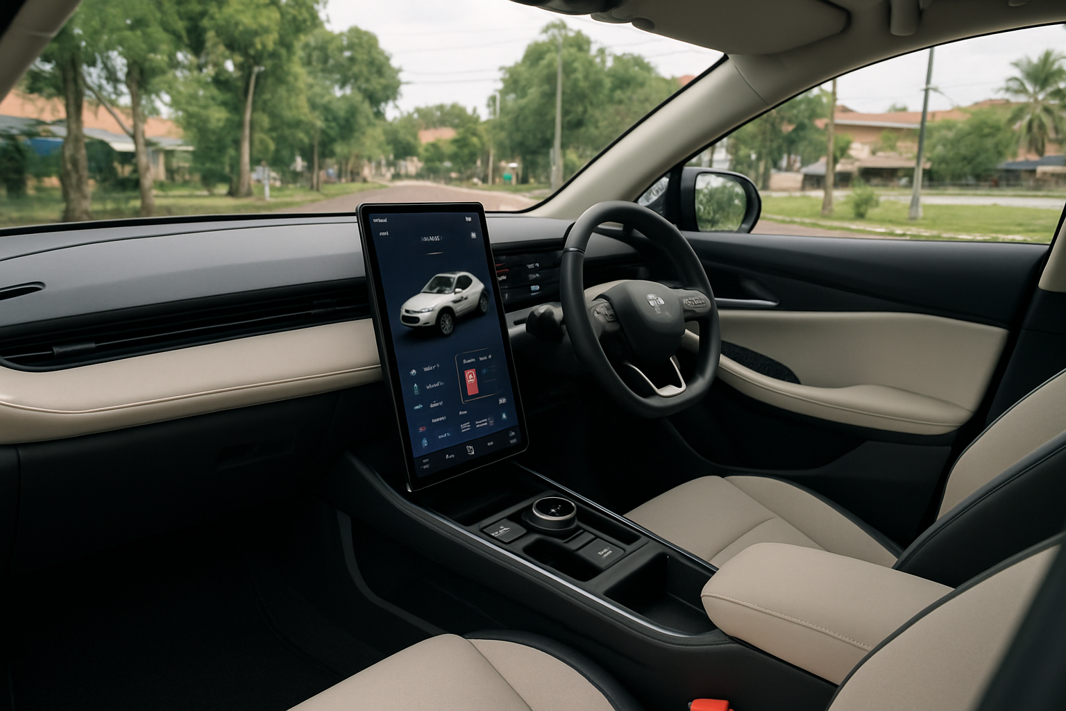 Proton e.MAS 7 interior large touchscreen dashboard clean cabin Malaysia electric SUV
