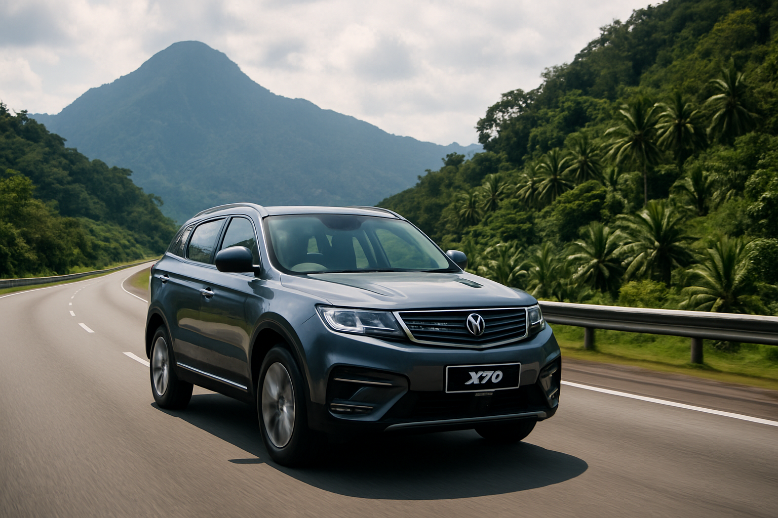 Proton X70 SUV highway Malaysia mountain road scenic drive