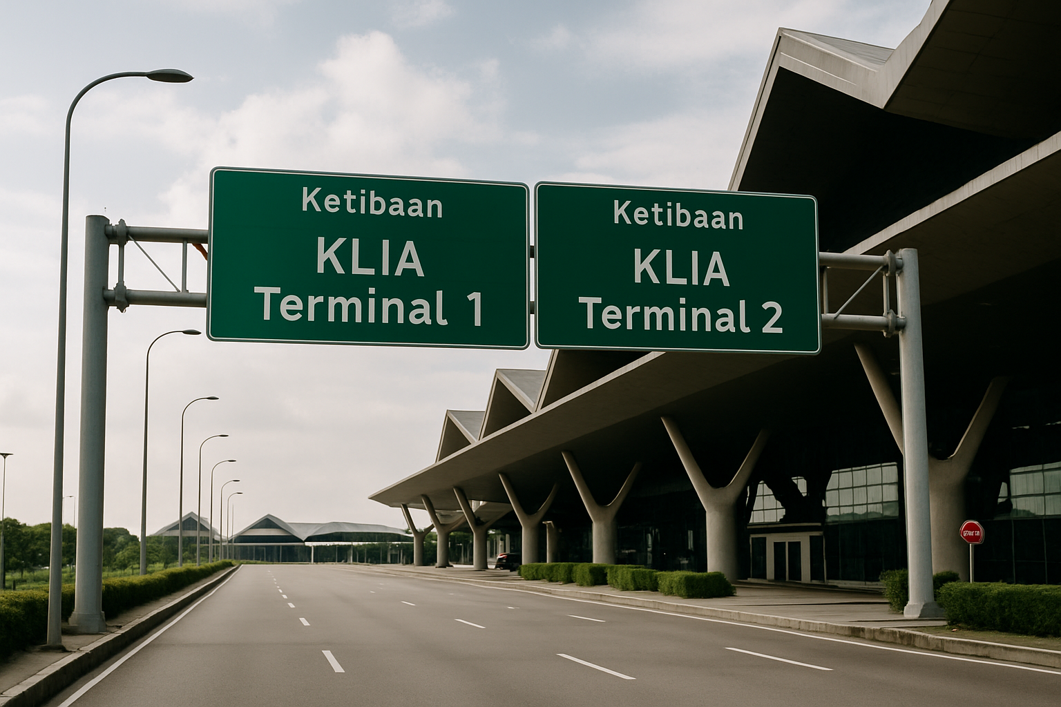 Kuala Lumpur International Airport KLIA exterior entrance road signage arrival terminal Malaysia daytime