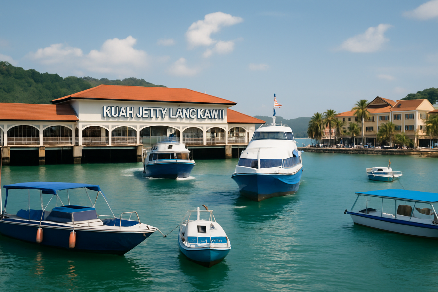 Kuah Jetty Langkawi ferry terminal waterfront Malaysia boats arrival