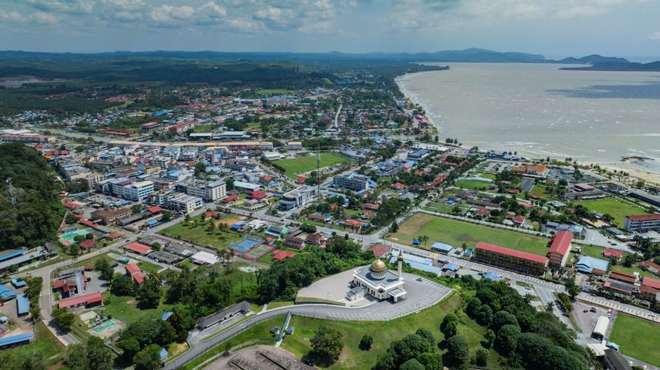 Muar Johor riverside heritage town aerial view Malaysia road trip