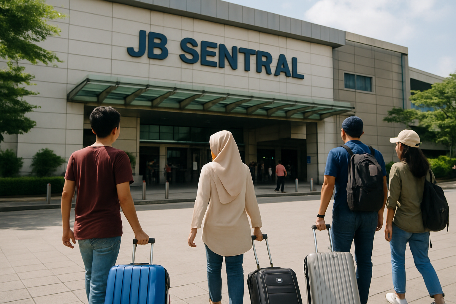 JB Sentral train station entrance exterior Johor Bahru travellers Malaysia