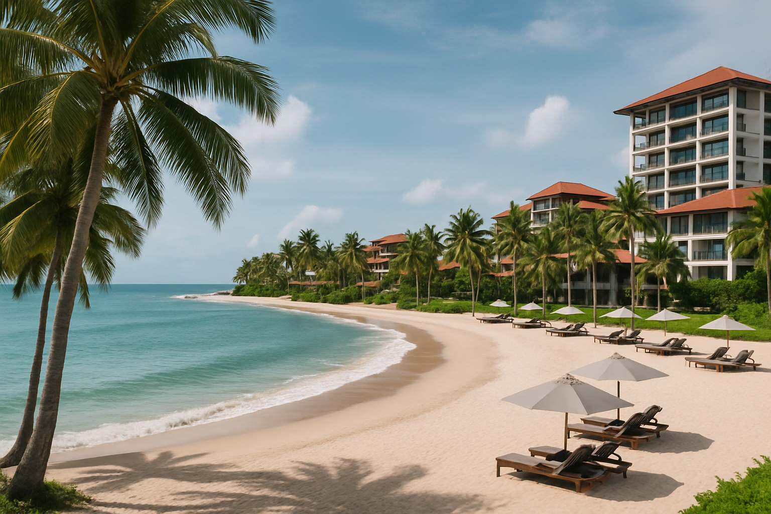 Desaru Coast beach resort Johor Malaysia tropical coastline palm trees