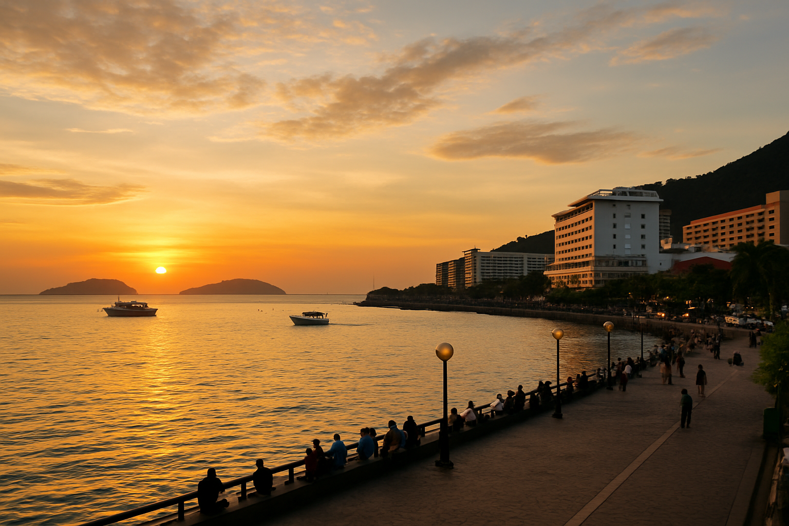 Kota Kinabalu waterfront sunset South China Sea Sabah Malaysia panorama