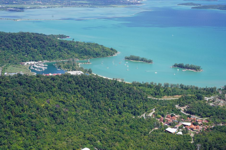 Langkawi island aerial view turquoise sea beaches lush jungle Malaysia