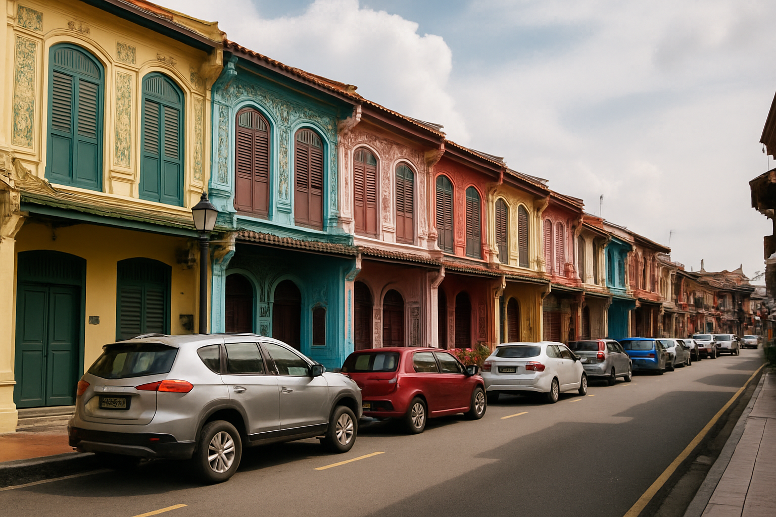 Jonker Street Melaka Peranakan shophouses colourful facade heritage daytime