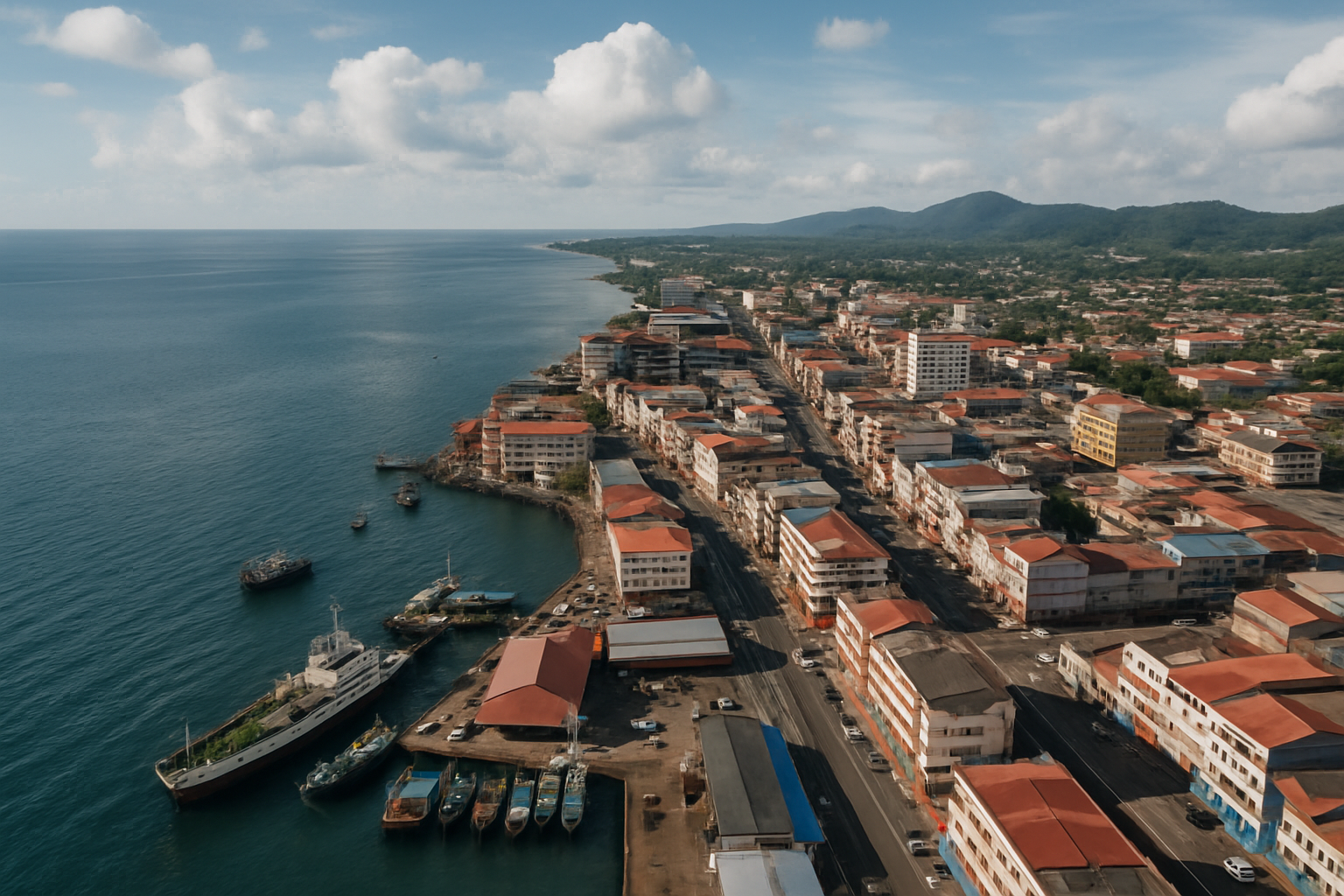 Tawau Sabah coastal town aerial view port Celebes Sea eastern Sabah Malaysia