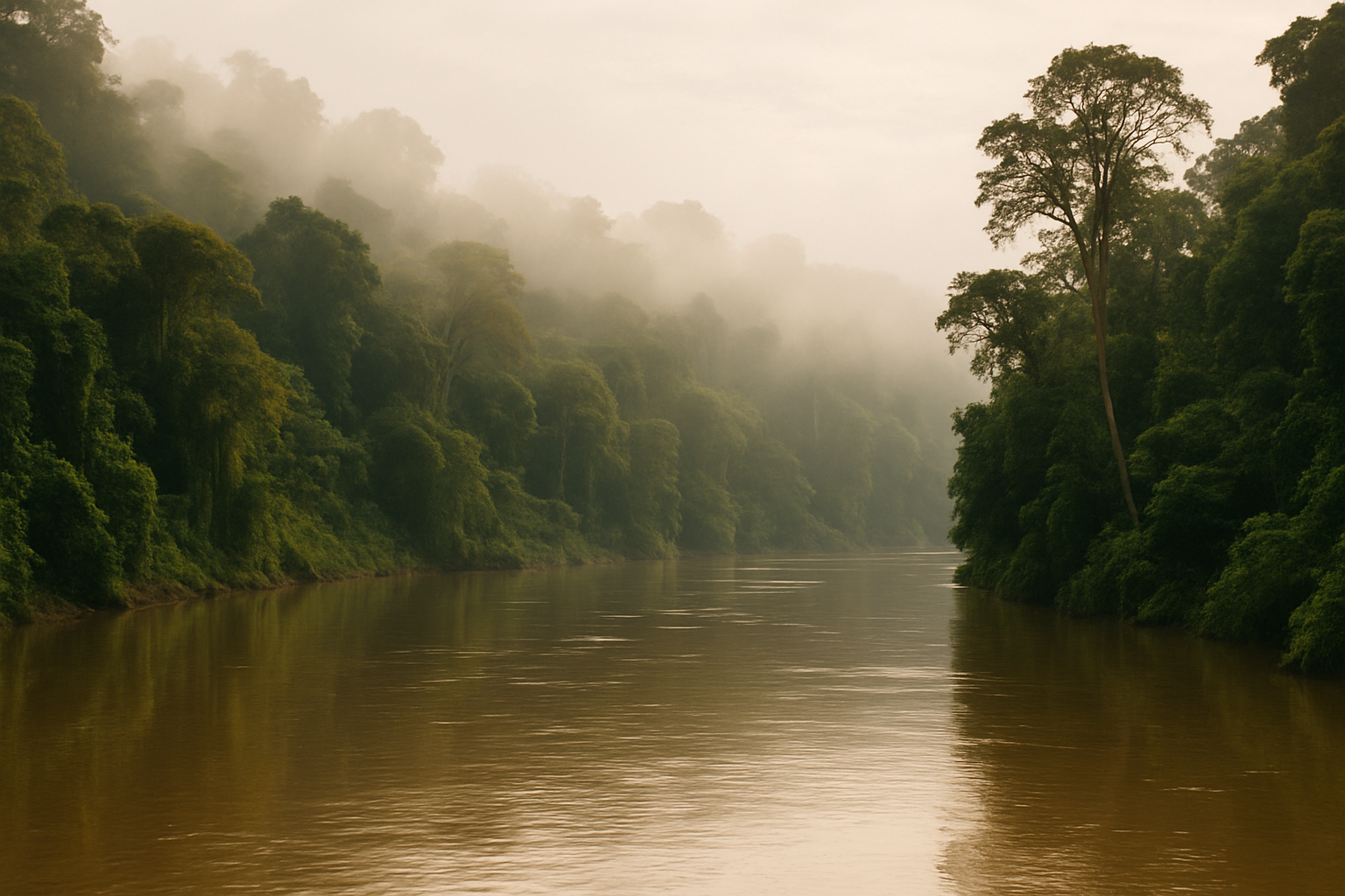 Kinabatangan River Borneo tropical jungle river early morning mist wildlife Sabah