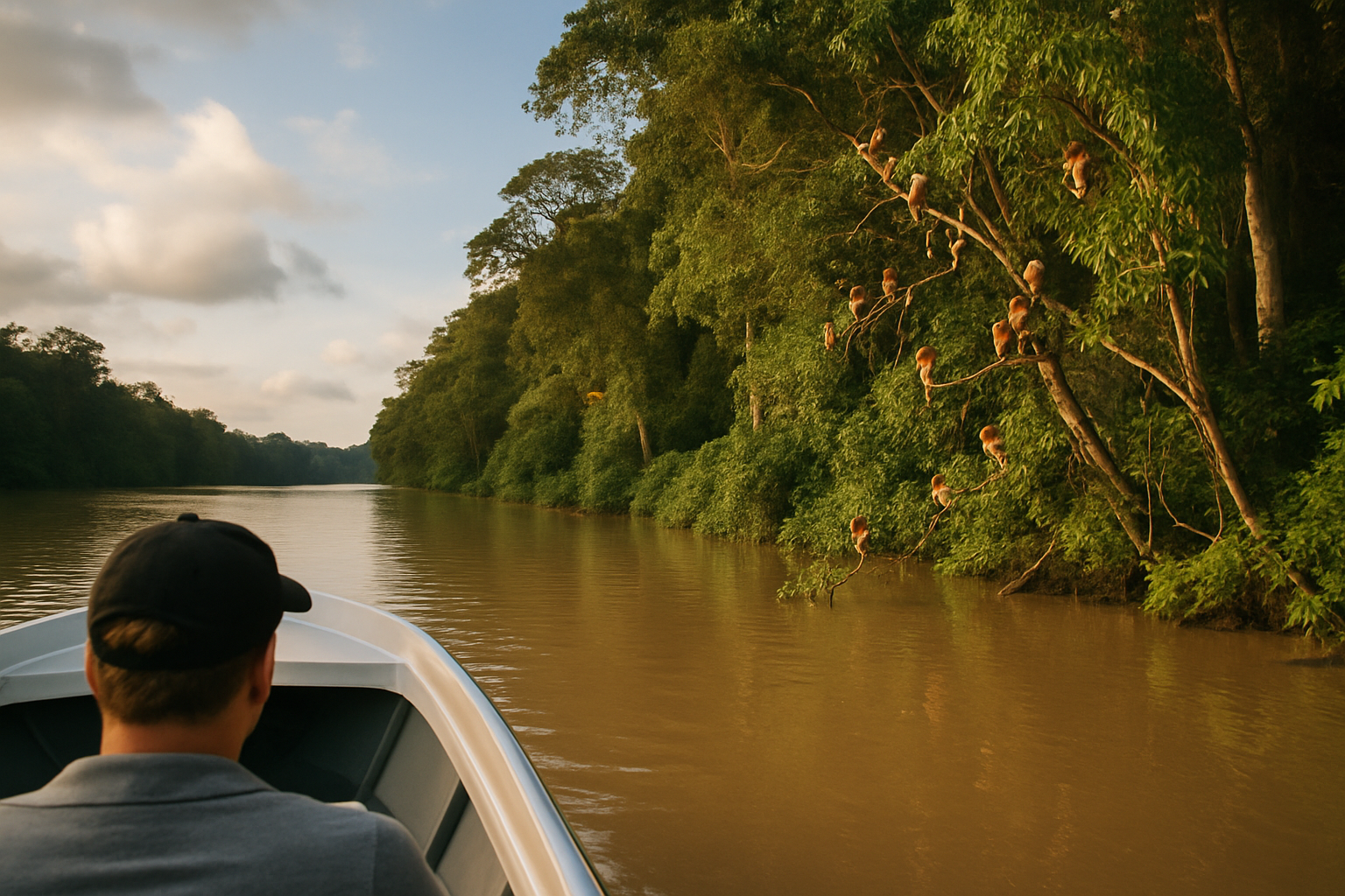 Kinabatangan River Borneo proboscis monkeys jungle wildlife cruise Sabah Malaysia