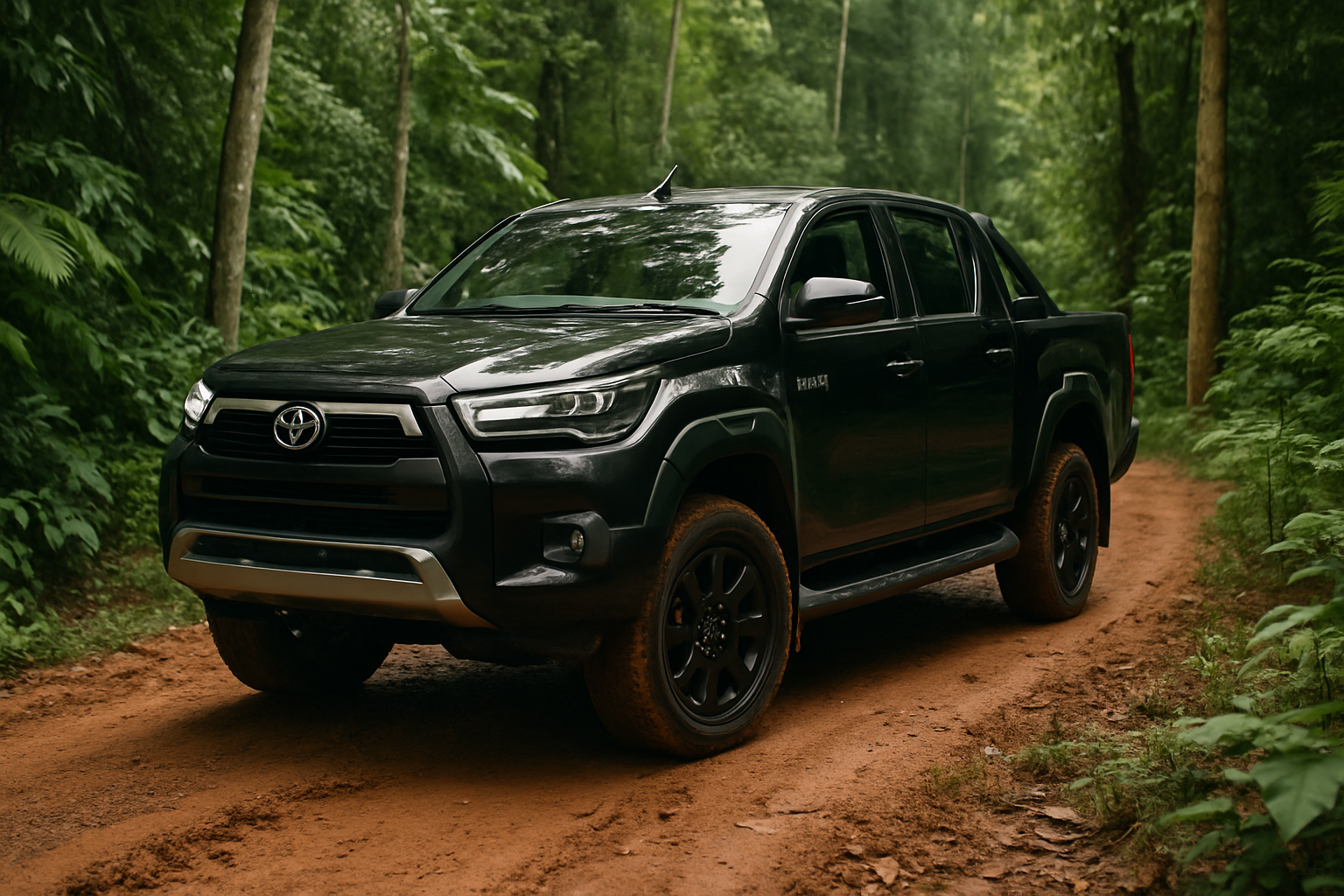 Toyota Hilux GR Sport 4x4 pickup truck off-road jungle dirt track Malaysia